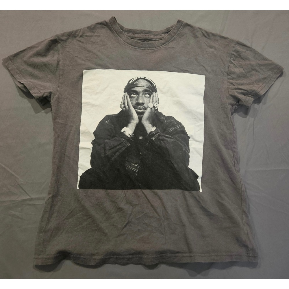 2Pac Graphic T-Shirt Mens Large Gray Good Condition Tupac Shakur Portrait HipHop